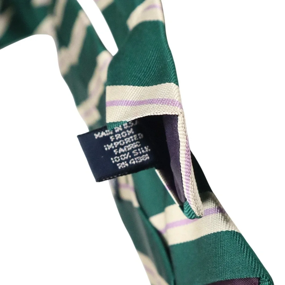 Polo Ralph Lauren Green Cream Silk Repp Stripe Necktie Lavender Made by Hand USA